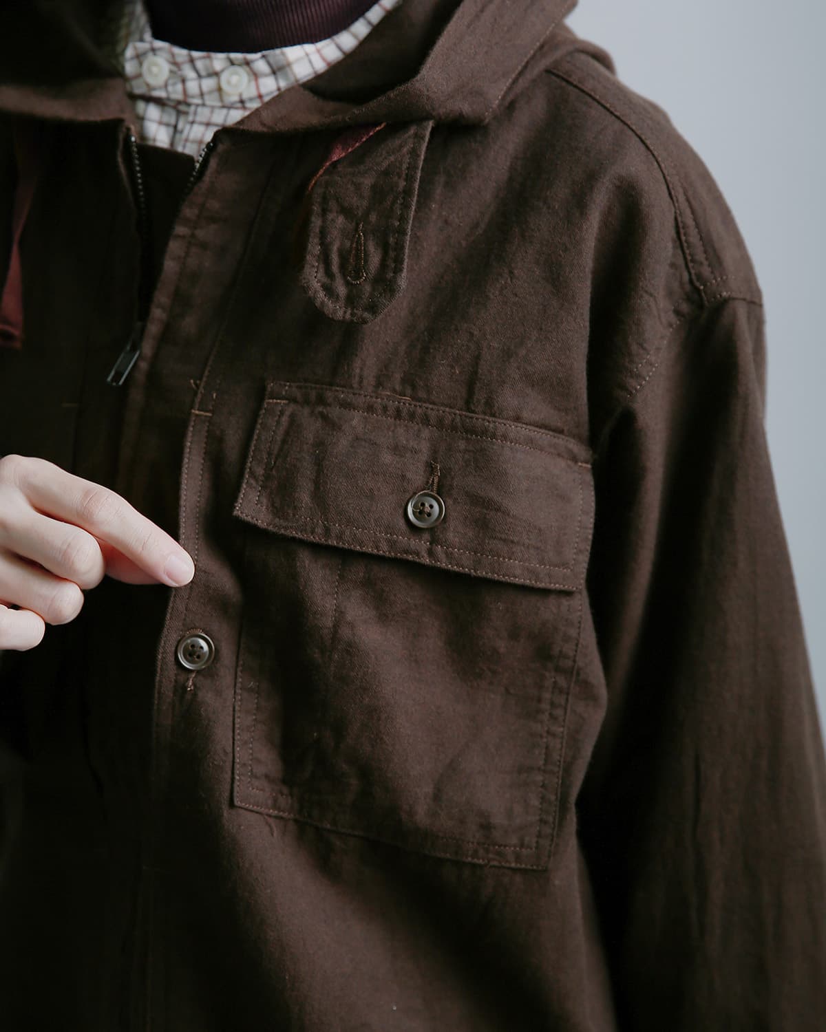 ENGINEERED GARMENTS(エンジニアド ガーメンツ)コットン ブラッシュドツイル フード ジップシャツ Zip Hooded Shirt tx069