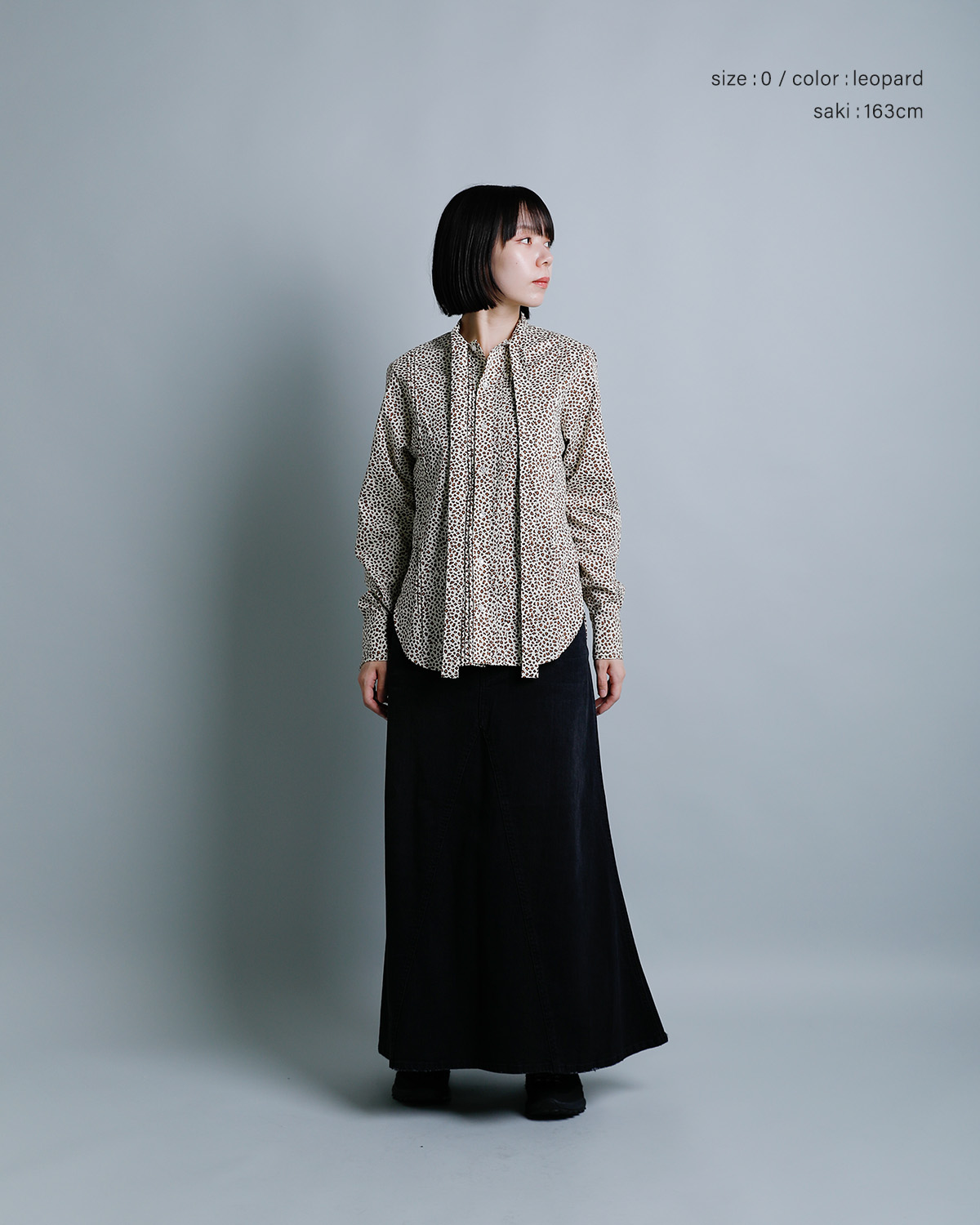 RHODOLIRIONソリッド レオパード リボンタイ ブラウス Ribbon Tie Blouse tx1046