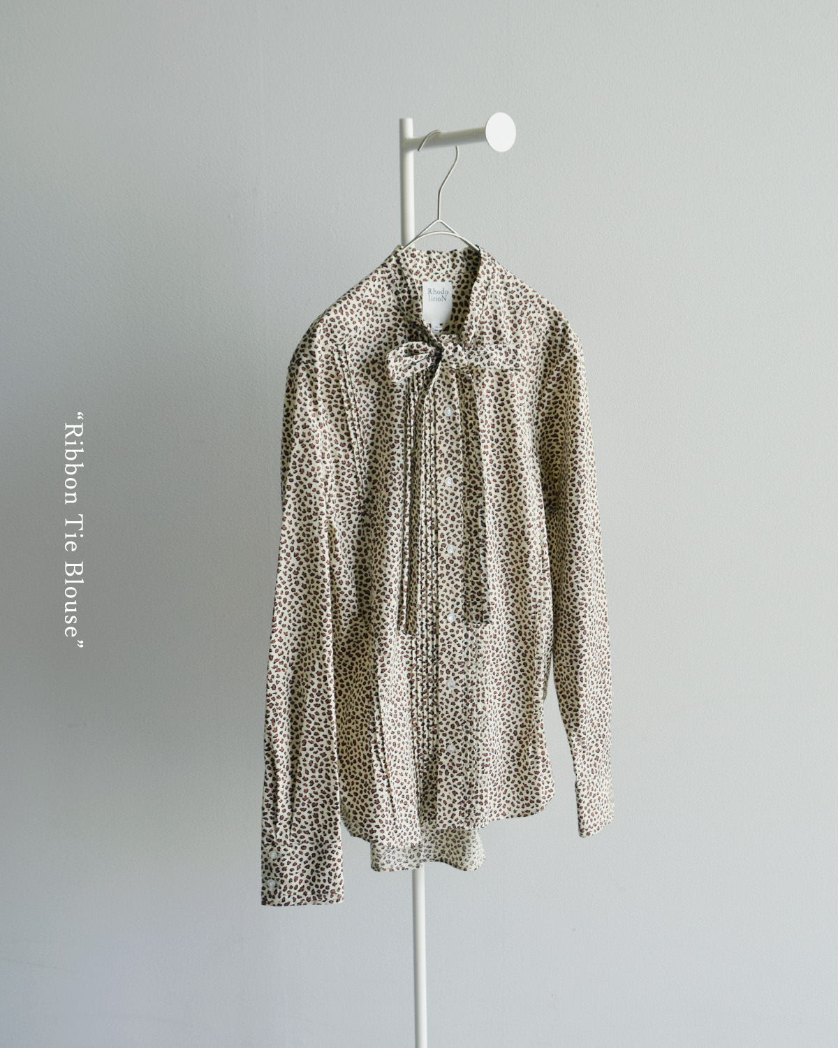 RHODOLIRIONソリッド レオパード リボンタイ ブラウス Ribbon Tie Blouse tx1046