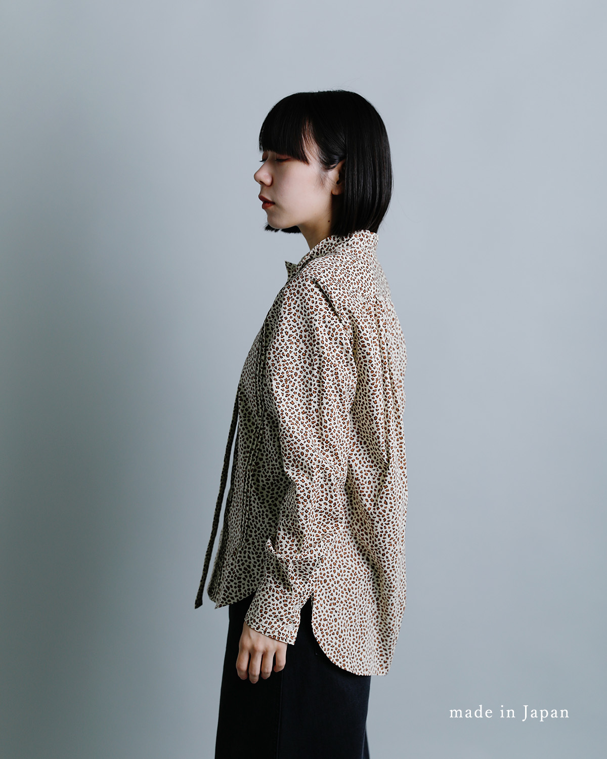 RHODOLIRIONソリッド レオパード リボンタイ ブラウス Ribbon Tie Blouse tx1046