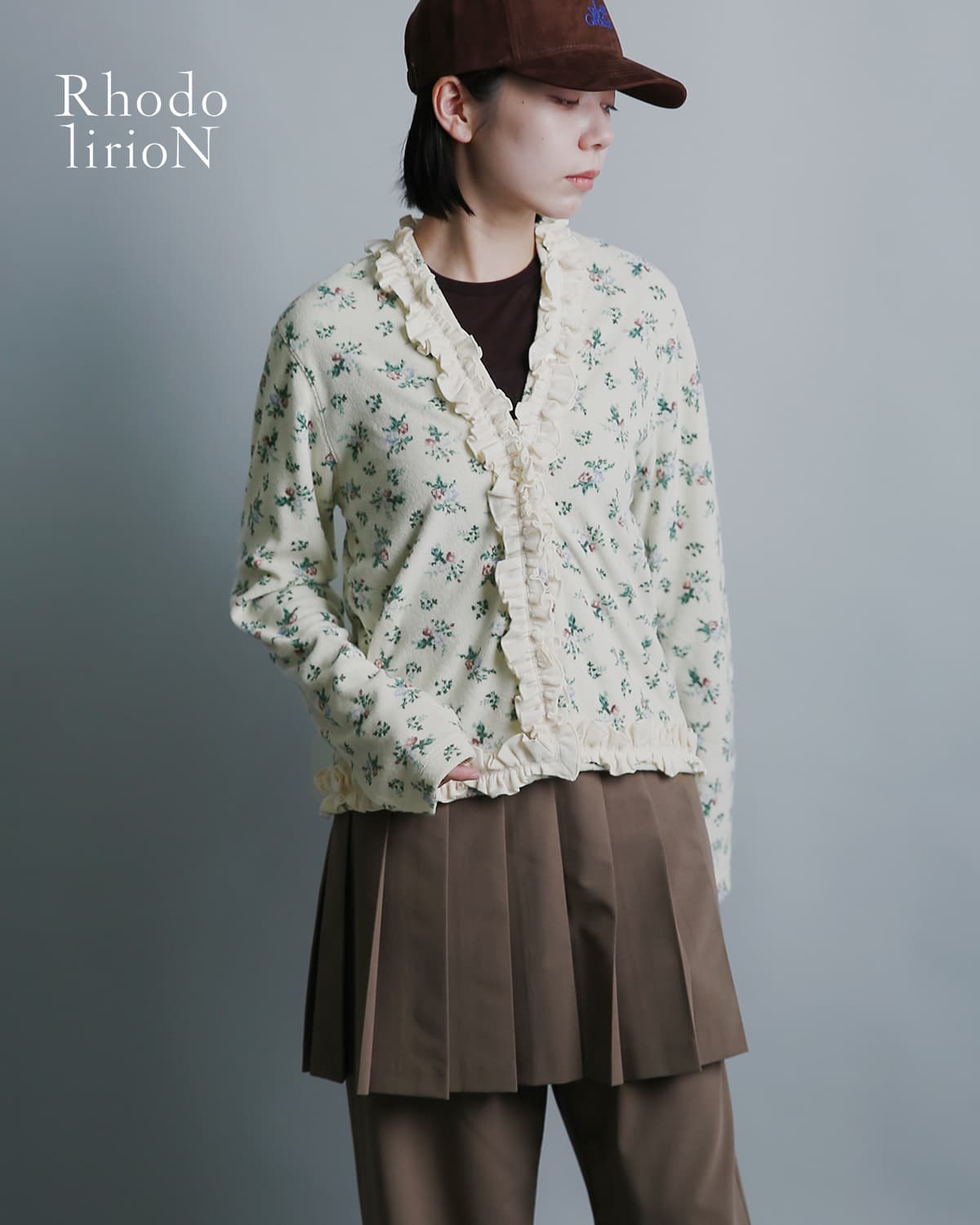 RHODOLIRIONフローラルプリント パイル メロウ カーディガン Mellow Finished Cardigan tx1089