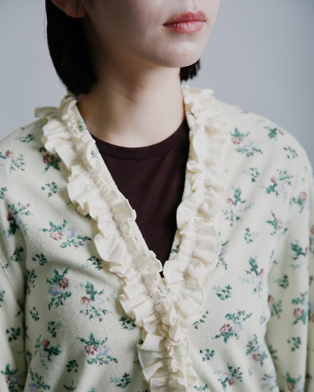 RHODOLIRIONフローラルプリント パイル メロウ カーディガン Mellow Finished Cardigan tx1089