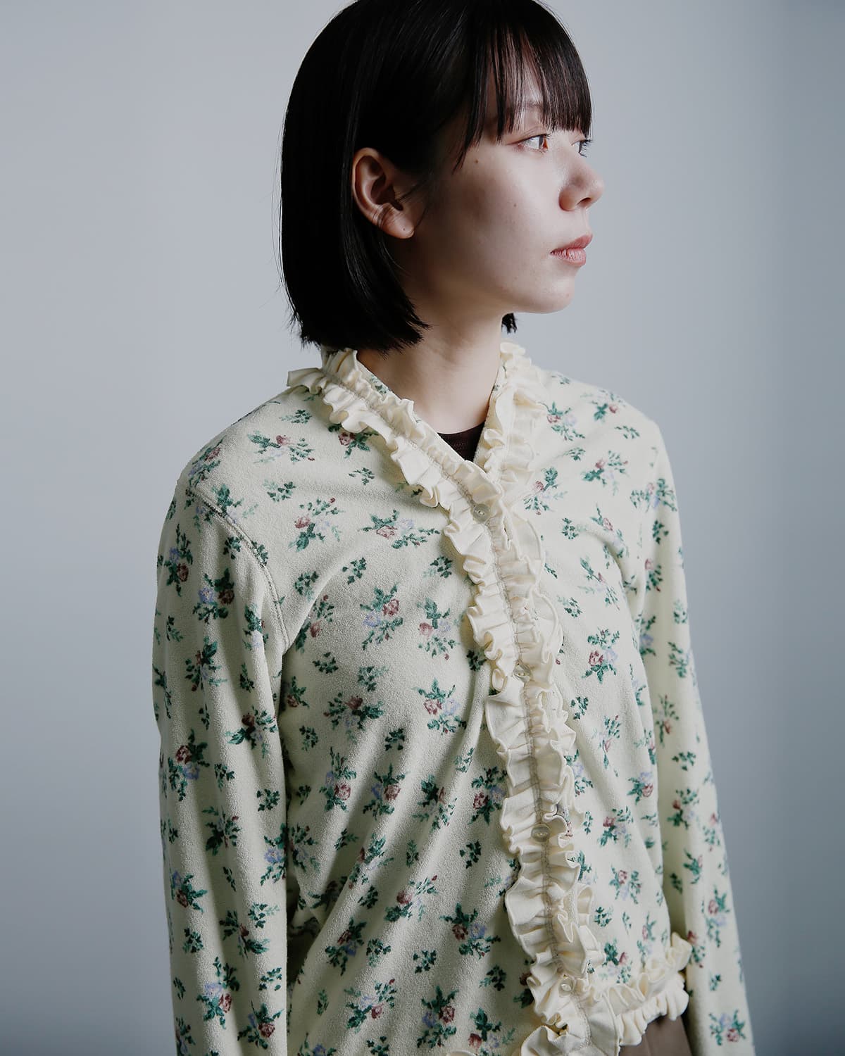 RHODOLIRIONフローラルプリント パイル メロウ カーディガン Mellow Finished Cardigan tx1089