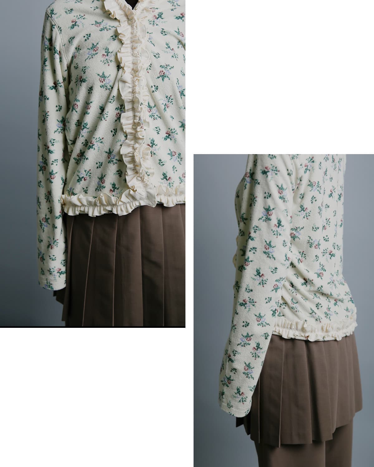 RHODOLIRIONフローラルプリント パイル メロウ カーディガン Mellow Finished Cardigan tx1089