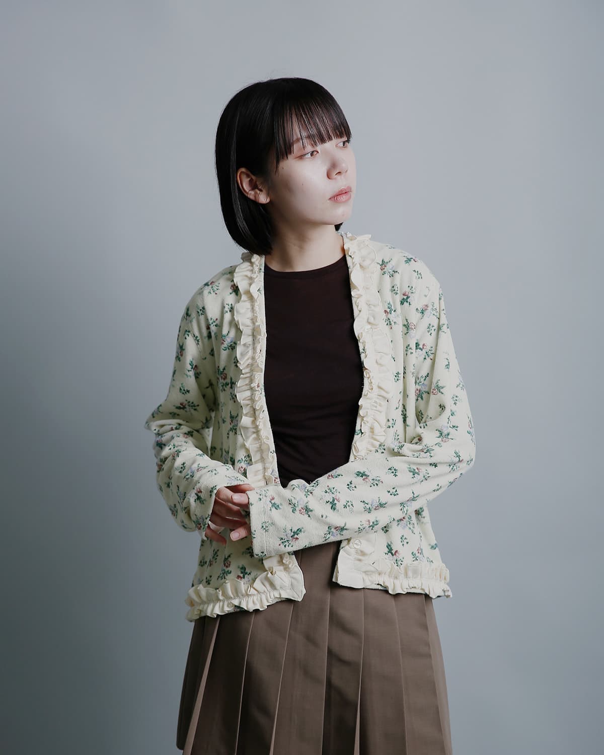 RHODOLIRIONフローラルプリント パイル メロウ カーディガン Mellow Finished Cardigan tx1089