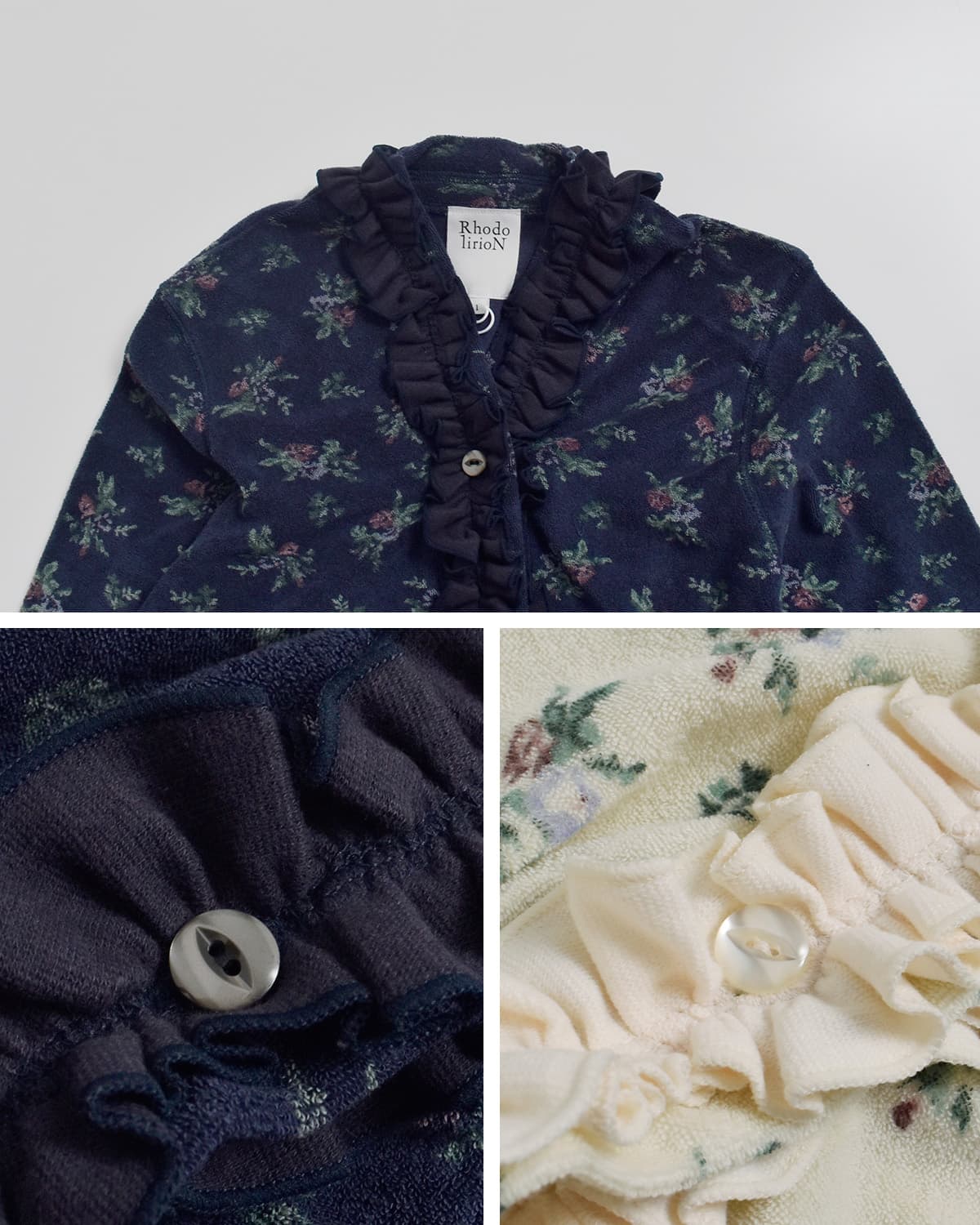 RHODOLIRIONフローラルプリント パイル メロウ カーディガン Mellow Finished Cardigan tx1089