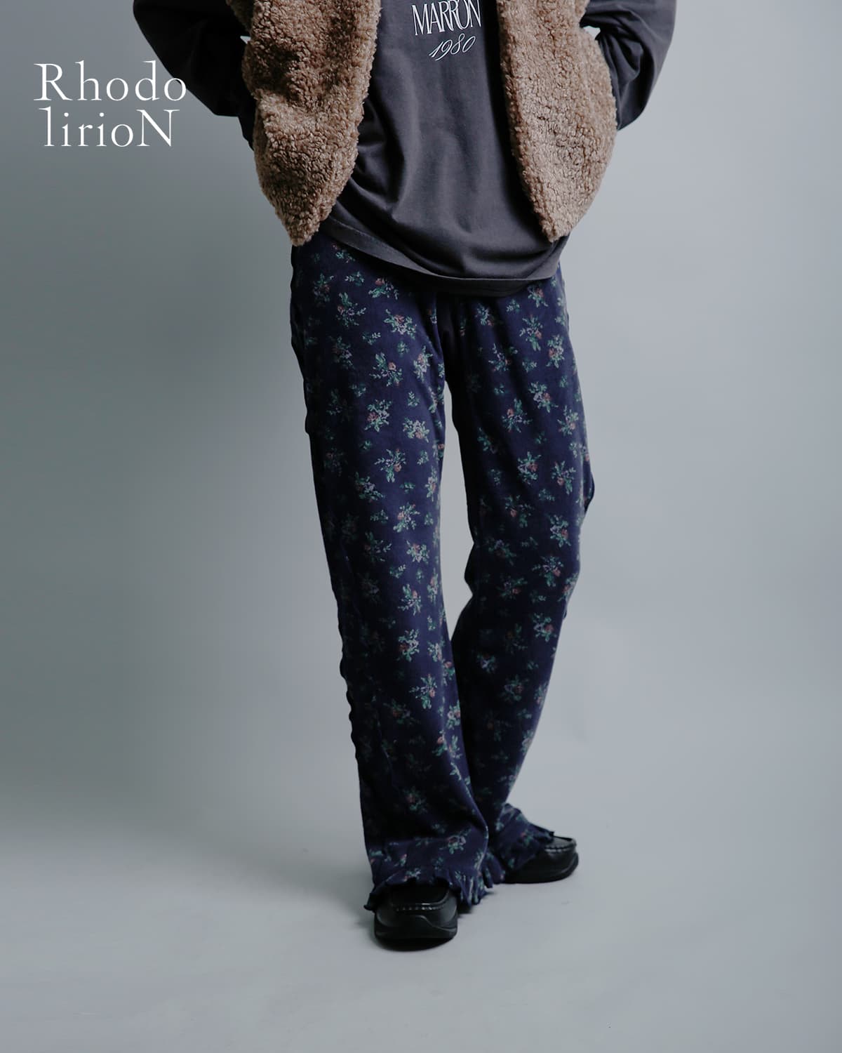 RHODOLIRIONフローラルプリント パイル メロウパンツ Mellow Finished Pant tx1090