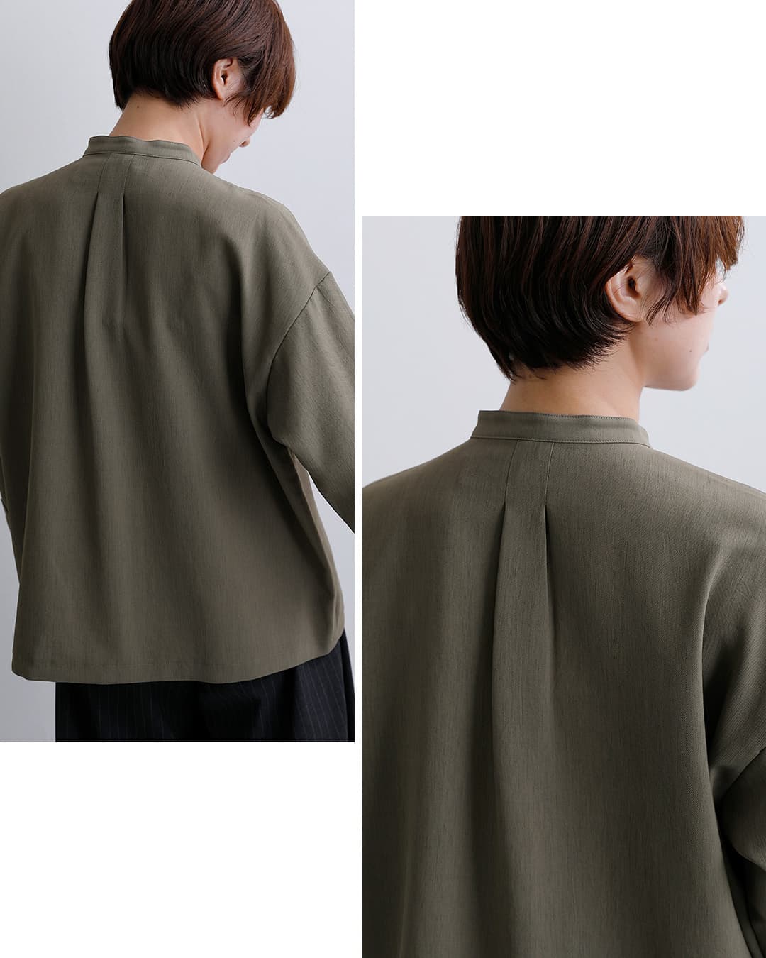 U PHORICAレース切替 スタンドカラー オーバーサイズシャツ u24-13402-63