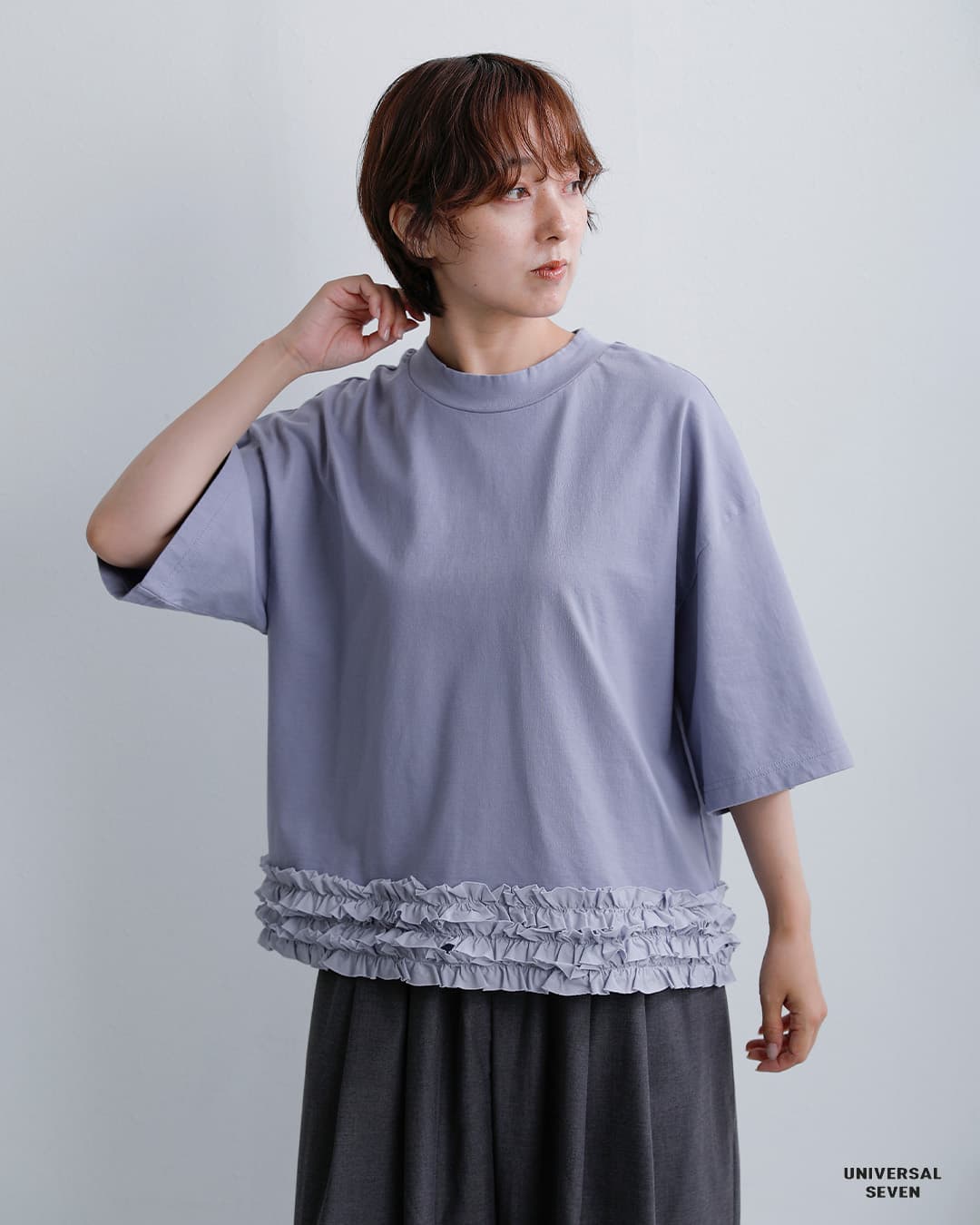 universal sevenコットン クラシック天竺 ヘムフリル Tシャツ us263ct025