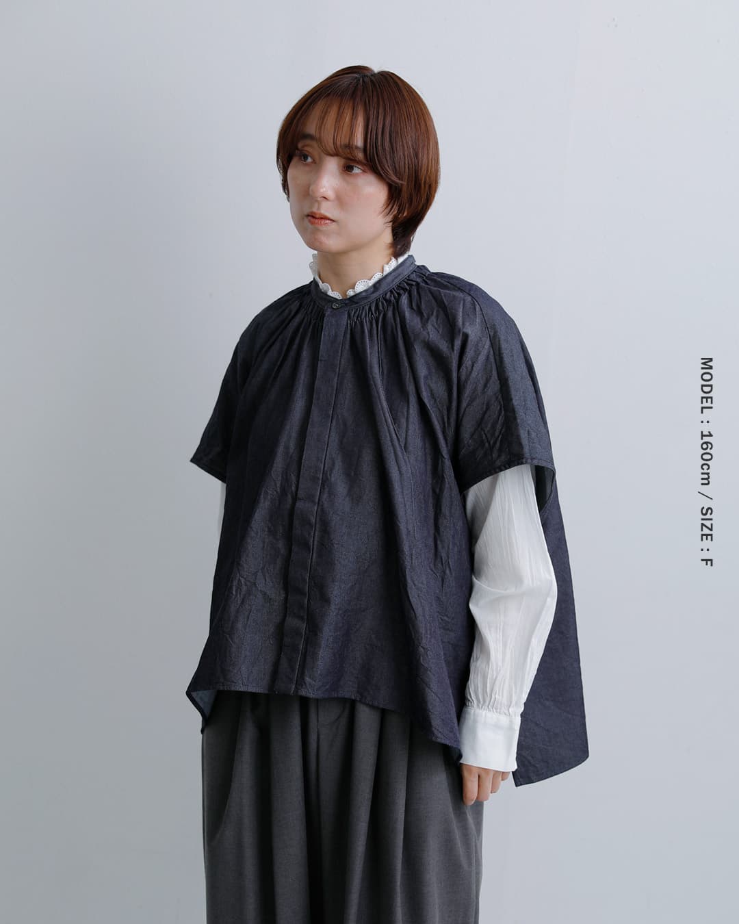 universal tissu(ユニヴァーサルティシュ)比翼開き シャーリング ワイドブラウス ut252bl004