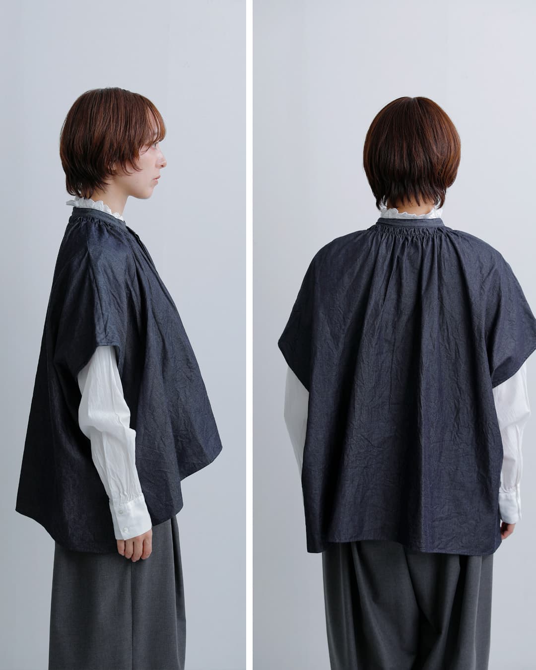 universal tissu(ユニヴァーサルティシュ)比翼開き シャーリング ワイドブラウス ut252bl004