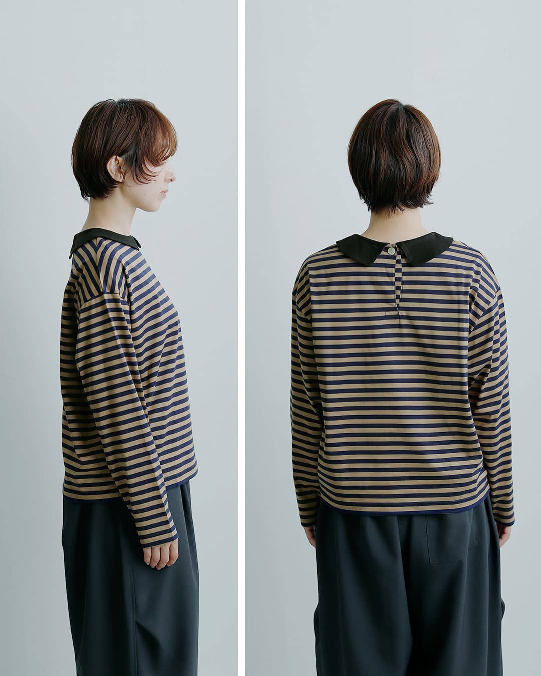 utilite(ユティリテ)シルケット天竺ボーダー 衿付き 2way カットソー ut604aw87