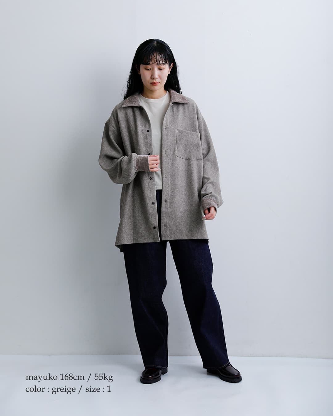 VOAAOVツイードライク 襟付き 長袖 シャツ vosh-q11