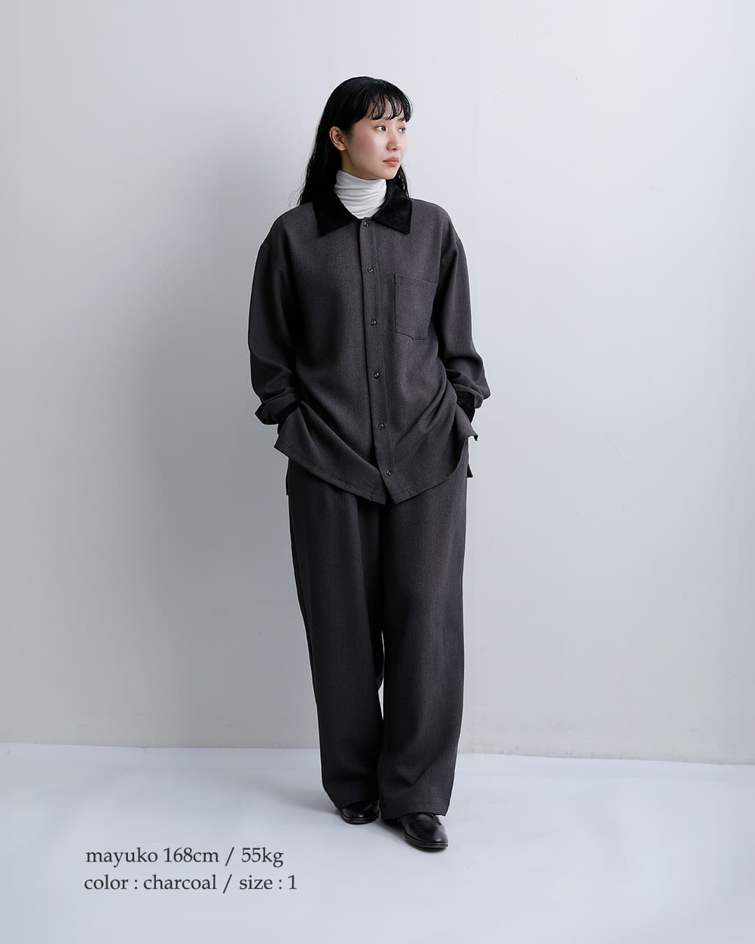 VOAAOVツイードライク 襟付き 長袖 シャツ vosh-q11