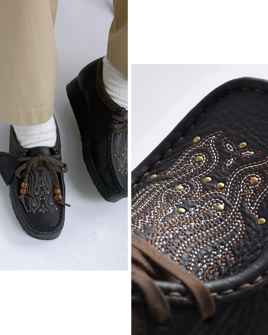 clarks クラークス レザー 刺繍 ワラビー クレープソール モカシン