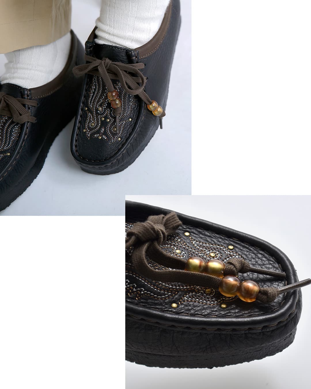 clarksレザー 刺繍 ワラビー クレープソール モカシンシューズ wallabee-emb