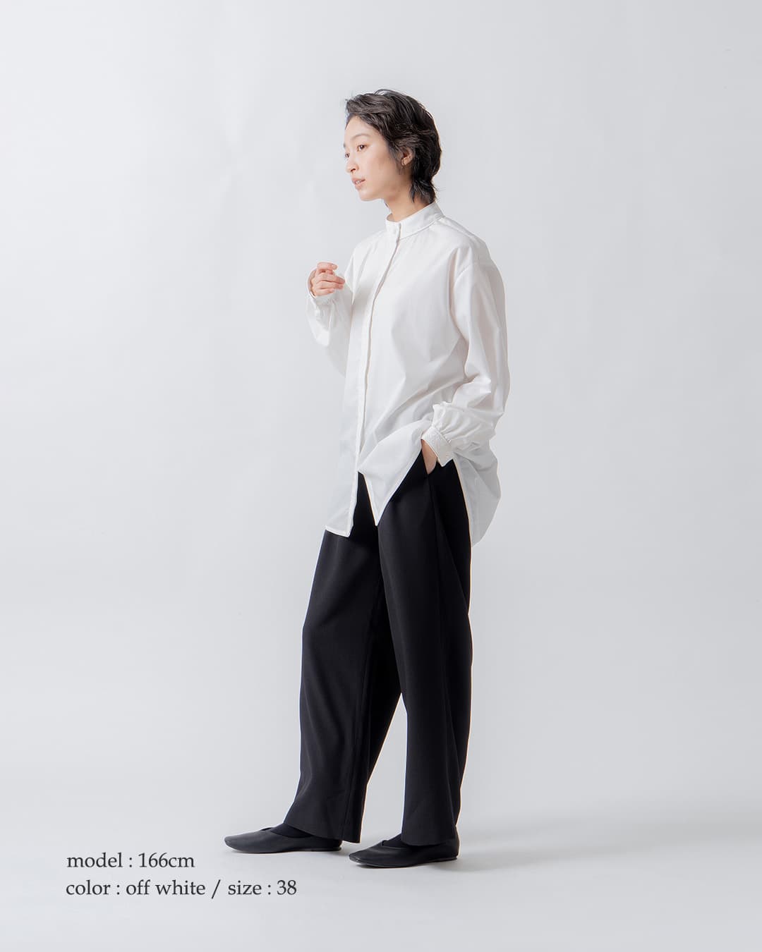 WHYTO. ホワイト コットン 刺繍 スタンドカラーブラウス wht26fbl4098