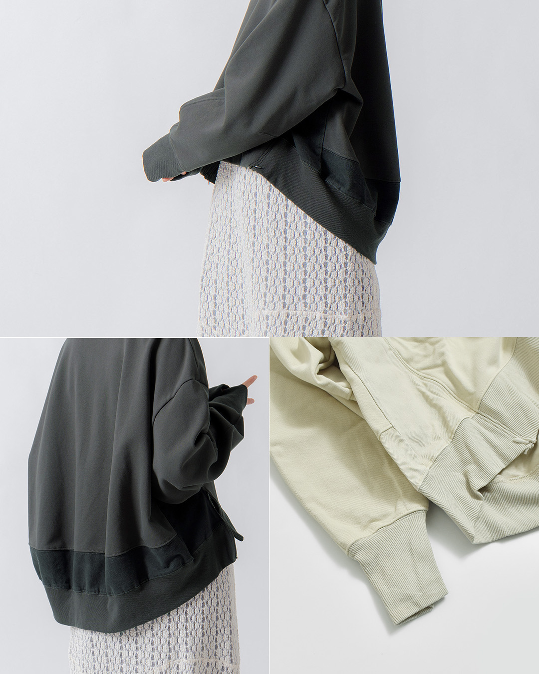 WHYTO裏毛 ツイル コンビネーション スウェットシャツ wht26fbl4099