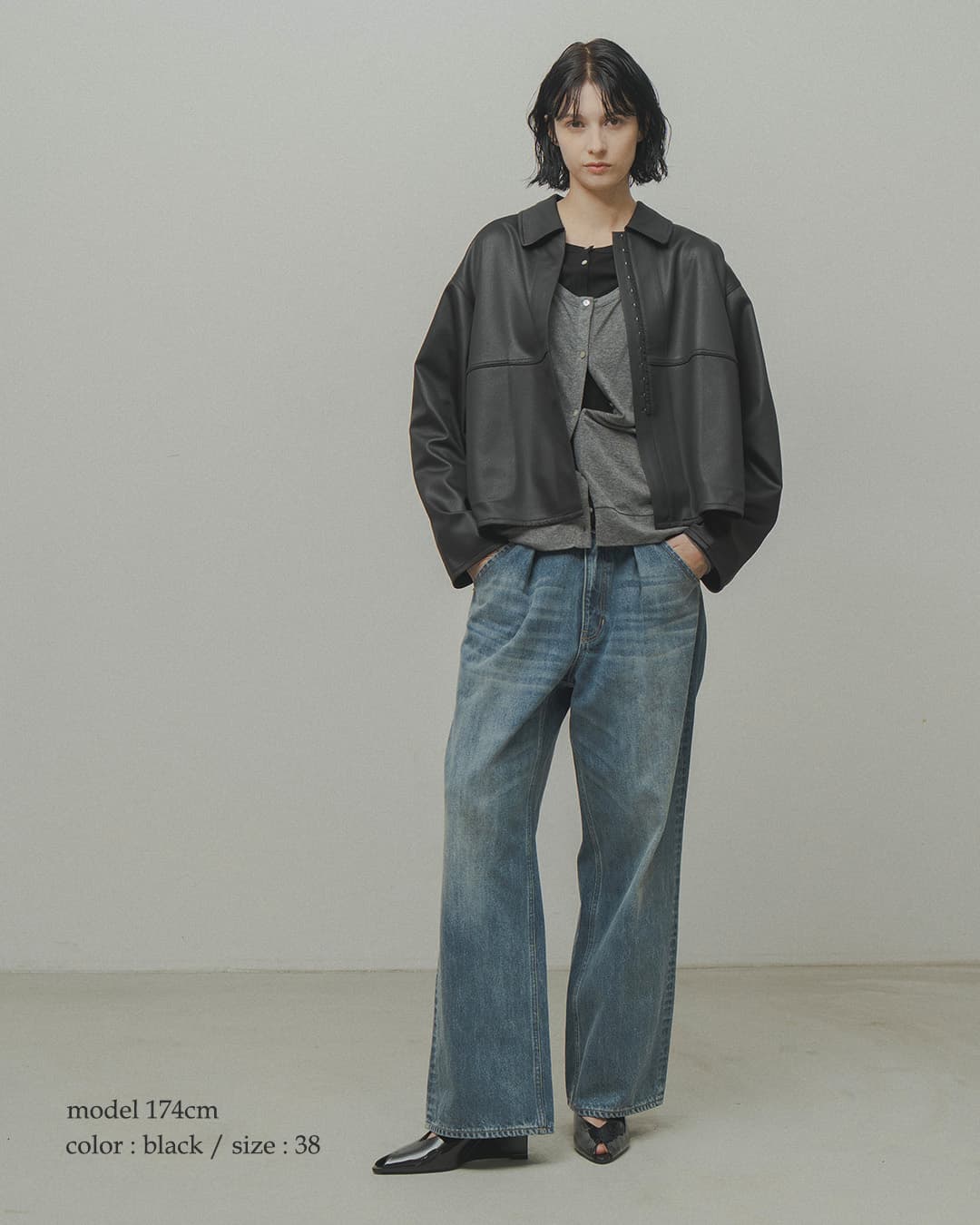 WHYTOレザーライク シャツ ジャケット wht26fbl4106