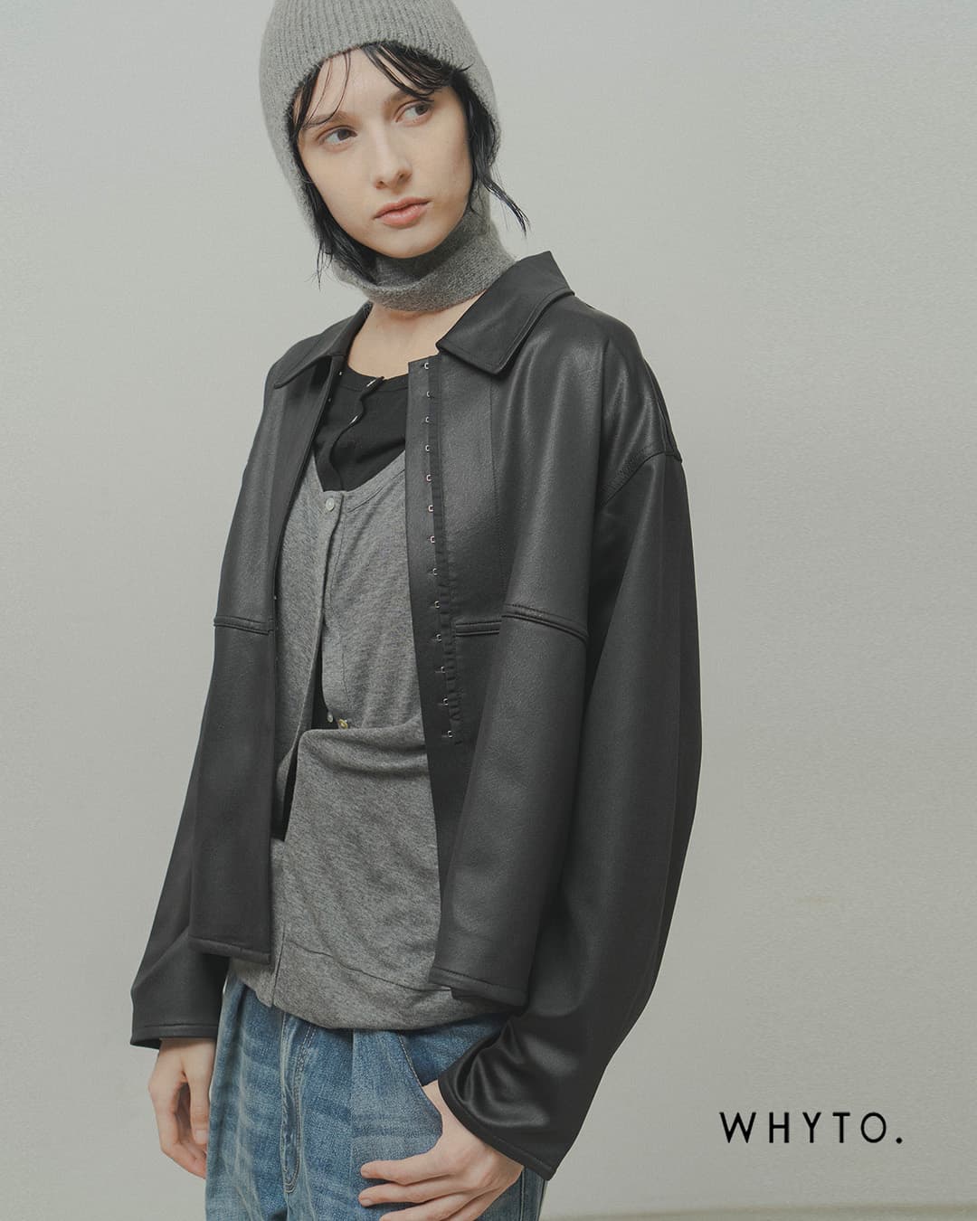 WHYTOレザーライク シャツ ジャケット wht26fbl4106