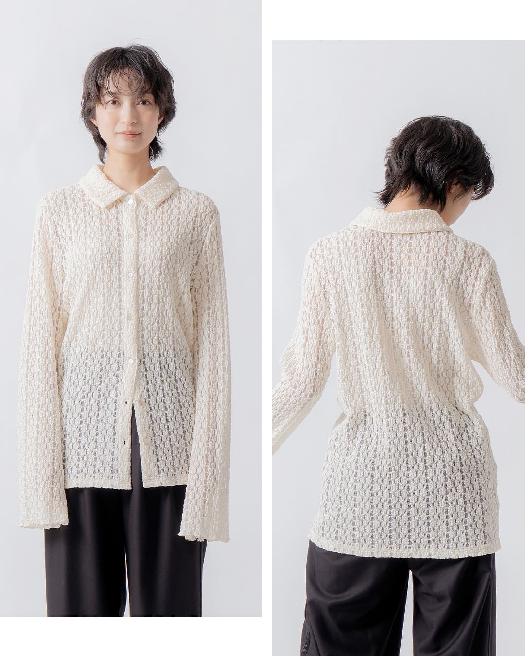 WHYTO.(ホワイト)レース ボタン シャツ wht26fbl4108