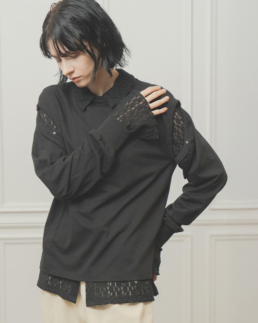 WHYTO.(ホワイト)レース ボタン シャツ wht26fbl4108