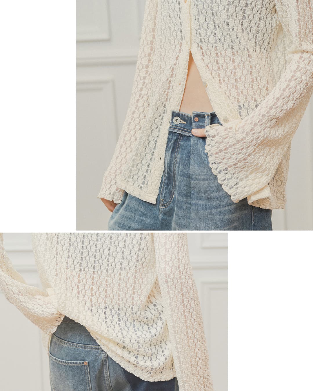WHYTO.(ホワイト)レース ボタン シャツ wht26fbl4108