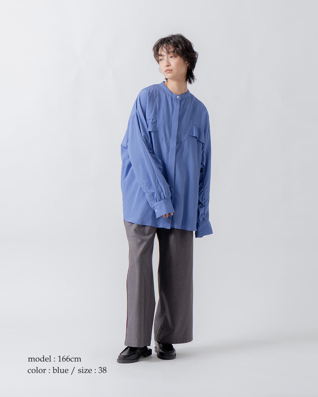 WHYTO.カーブ フリル ストライプ ブラウス wht26fbl4109
