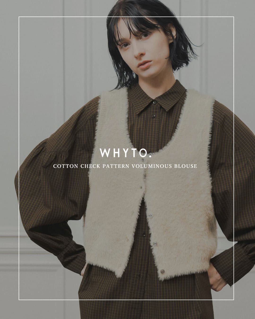 WHYTOコットン チェックパターン ボリューム ブラウス wht26fbl4111