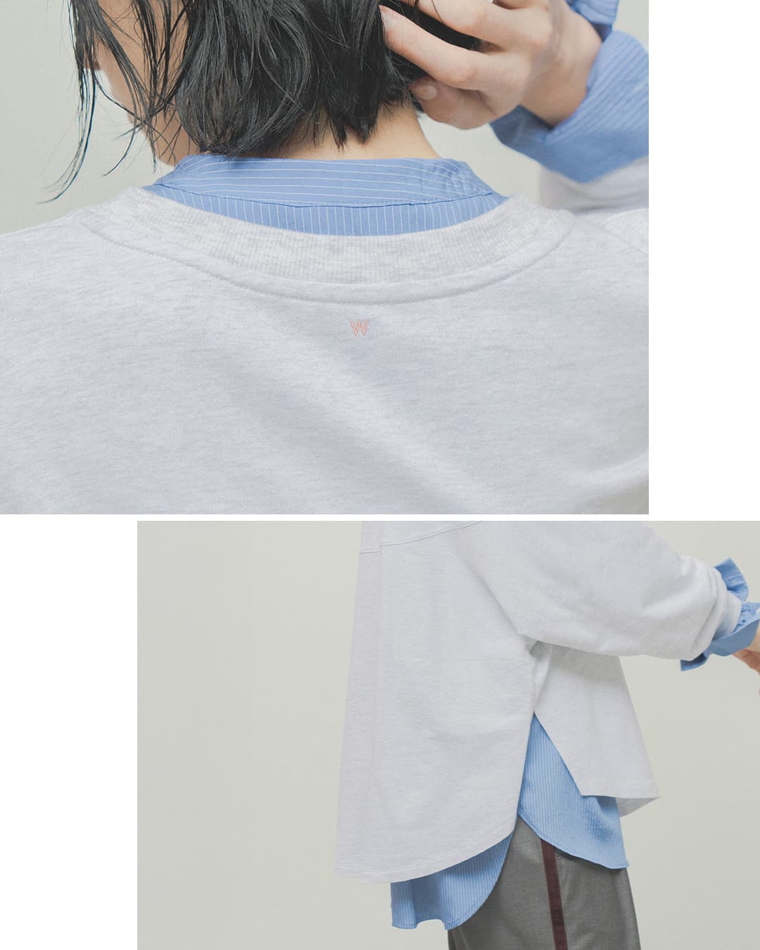 WHYTO.(ホワイト)コットン裏毛 ラウンド スウィッチ スウェットシャツ wht26fcs4024