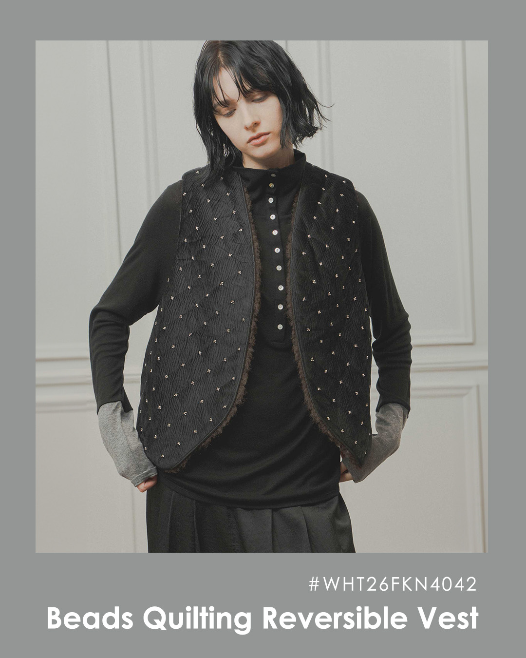 WHYTO.ビーズ キルティング リバーシブル ベスト wht26fjk4068