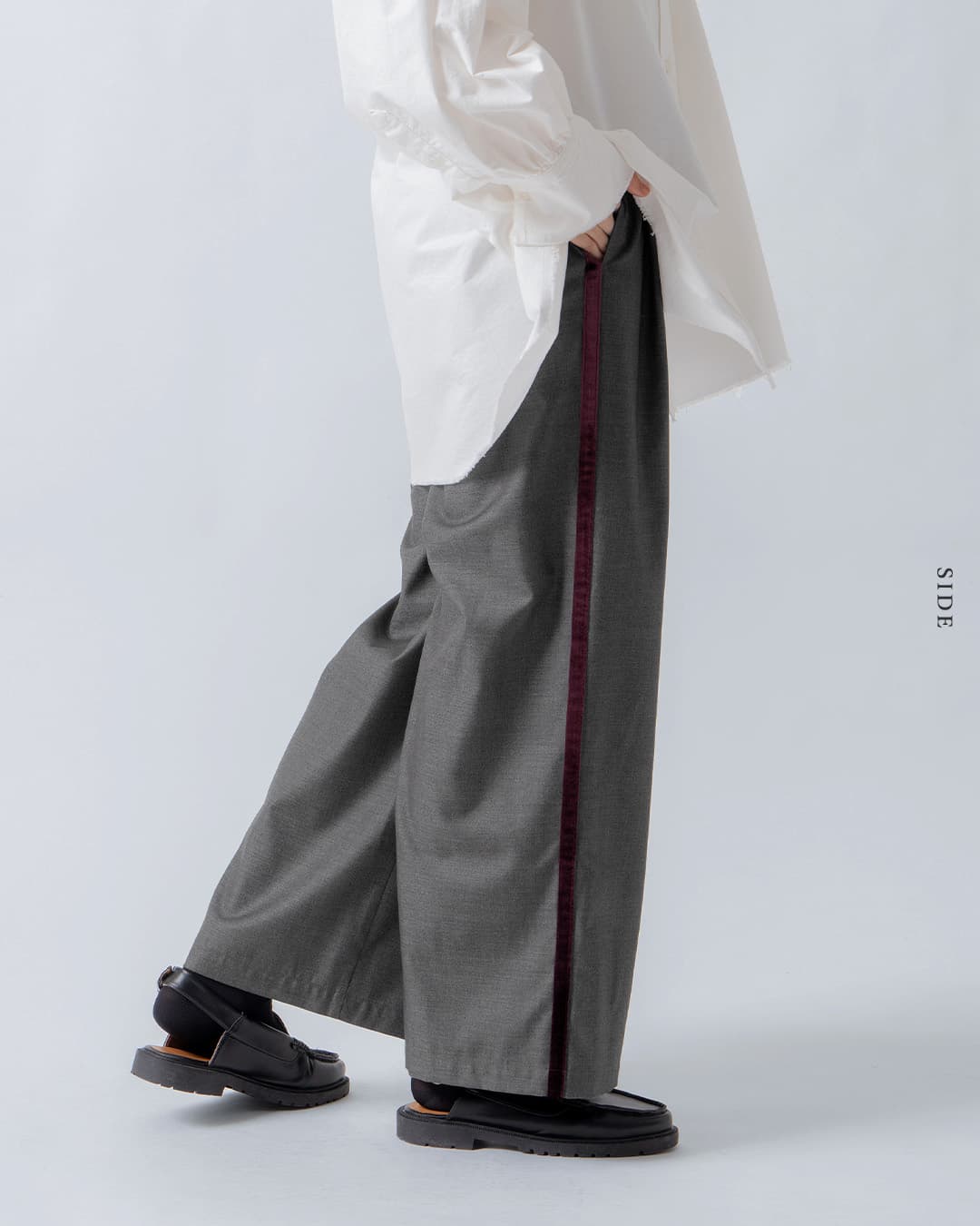 WHYTO.ウール サイドベロアライン タック パンツ wht26fpt4079