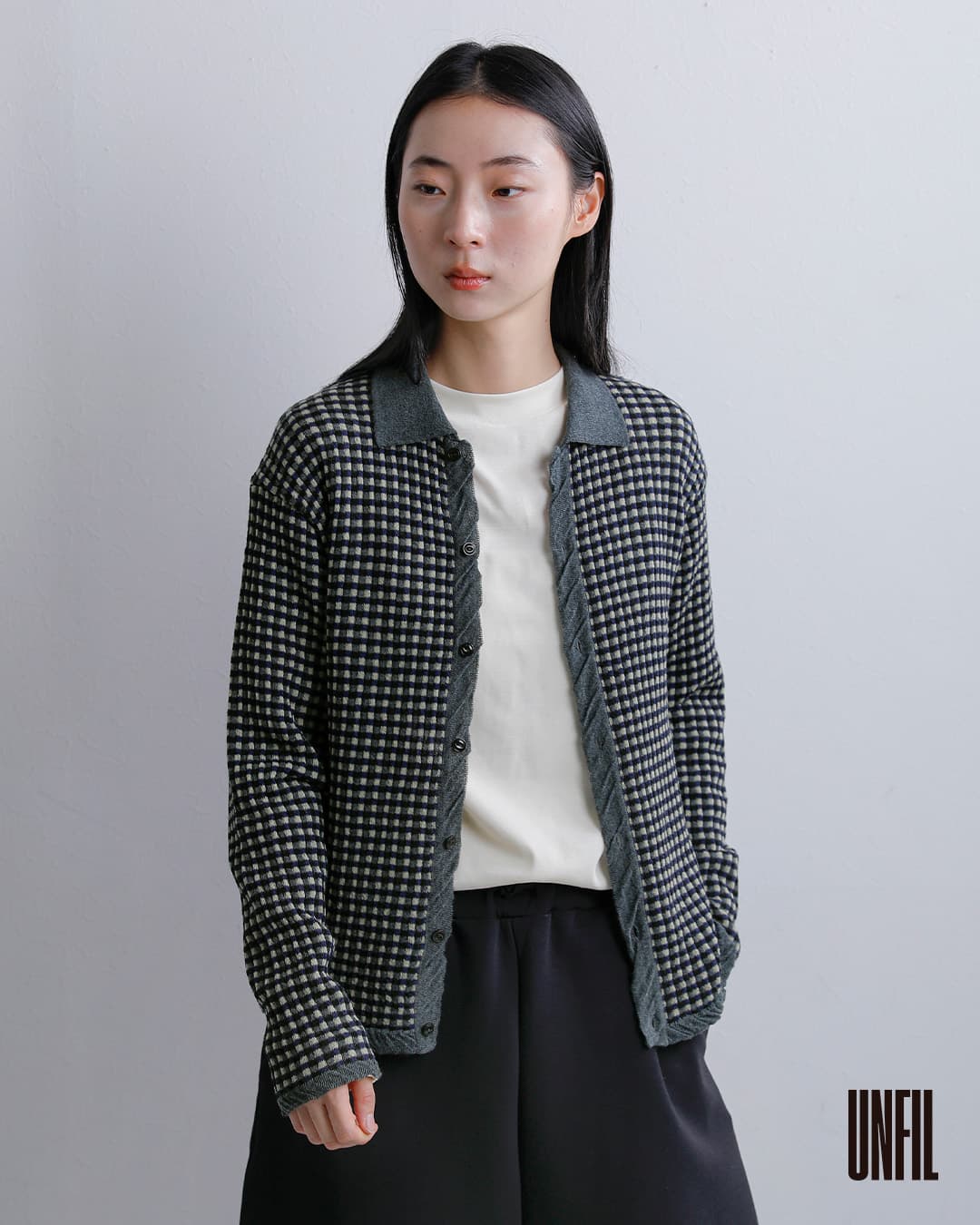 unfilウール ジャカード ニットシャツ high twisted wool JQ pattern knit shirts wxfl-uw109