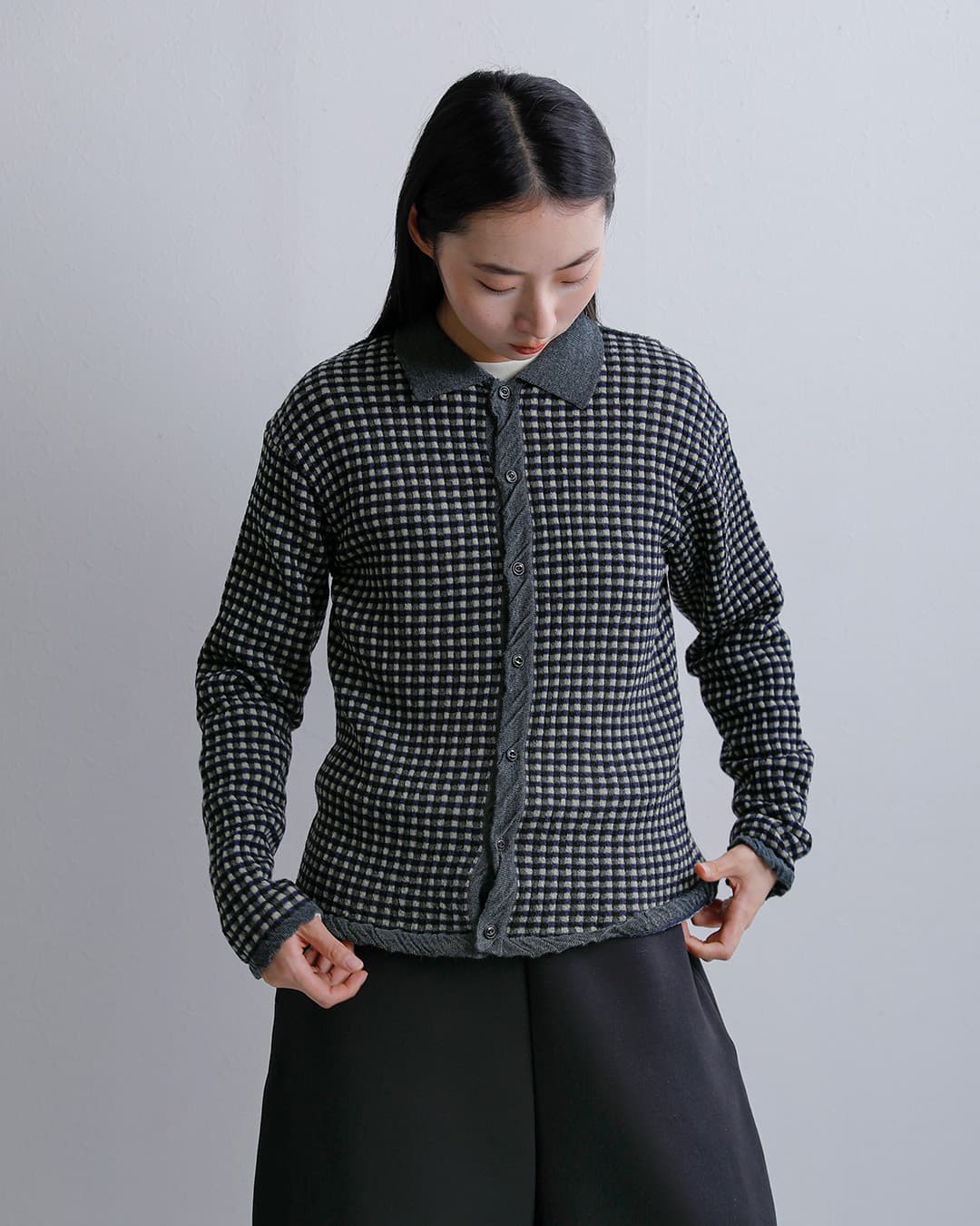 unfilウール ジャカード ニットシャツ high twisted wool JQ pattern knit shirts wxfl-uw109