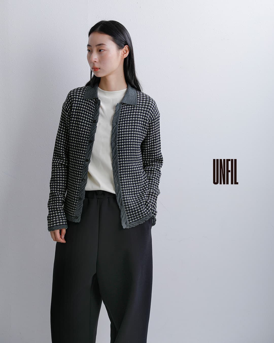 unfilウール ジャカード ニットシャツ high twisted wool JQ pattern knit shirts wxfl-uw109