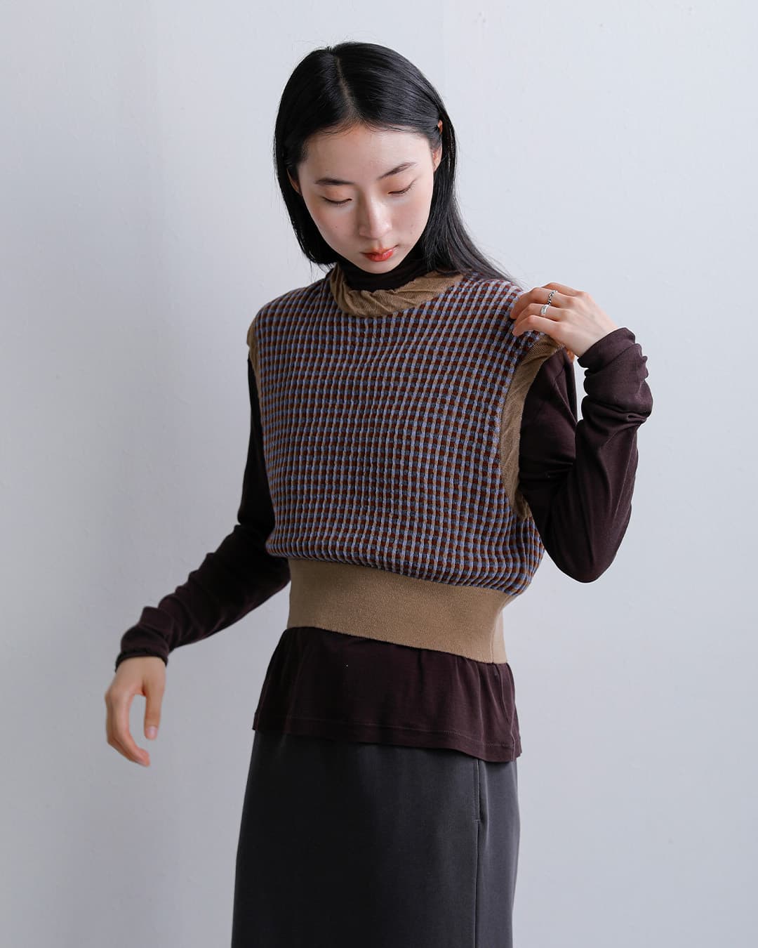 unfilウール ジャカード ニットベスト high twisted wool JQ pattern knit vest wxfl-uw110