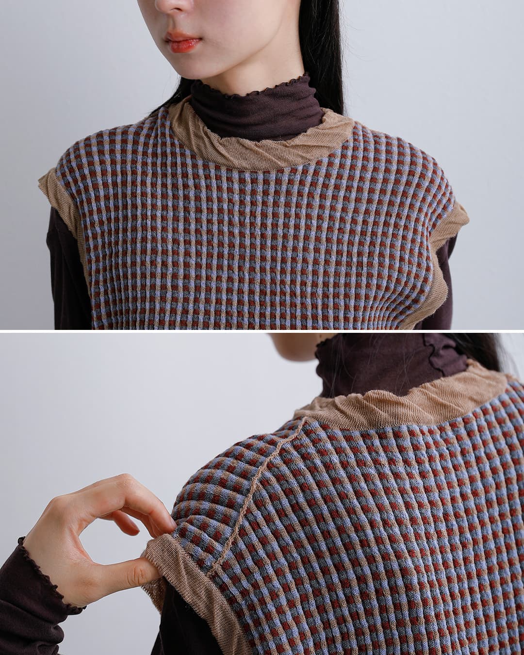 unfilウール ジャカード ニットベスト high twisted wool JQ pattern knit vest wxfl-uw110
