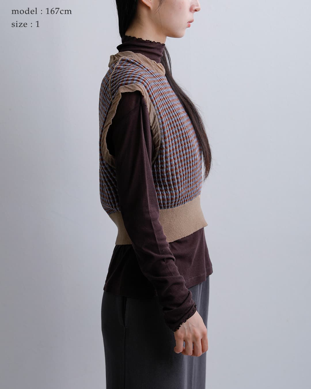 unfilウール ジャカード ニットベスト high twisted wool JQ pattern knit vest wxfl-uw110