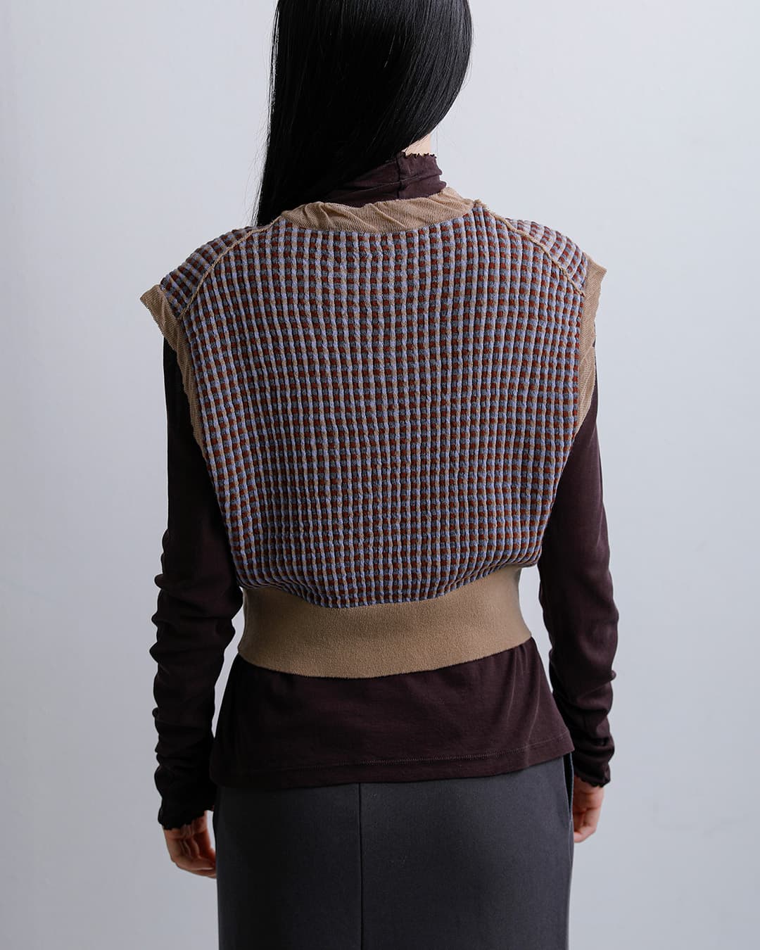 unfilウール ジャカード ニットベスト high twisted wool JQ pattern knit vest wxfl-uw110