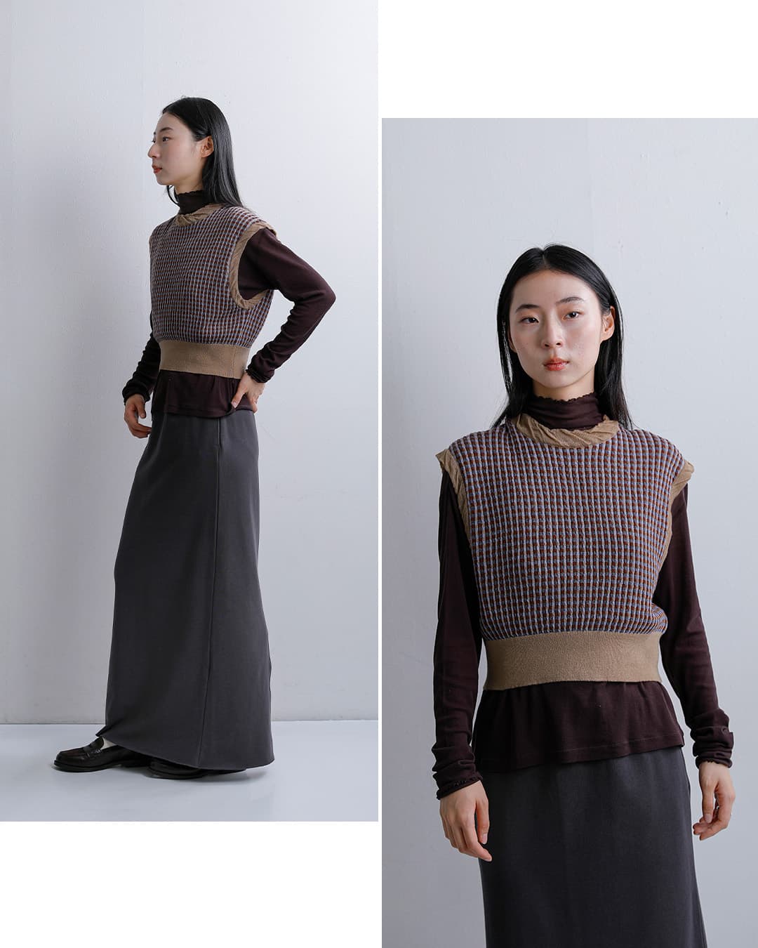 unfilウール ジャカード ニットベスト high twisted wool JQ pattern knit vest wxfl-uw110
