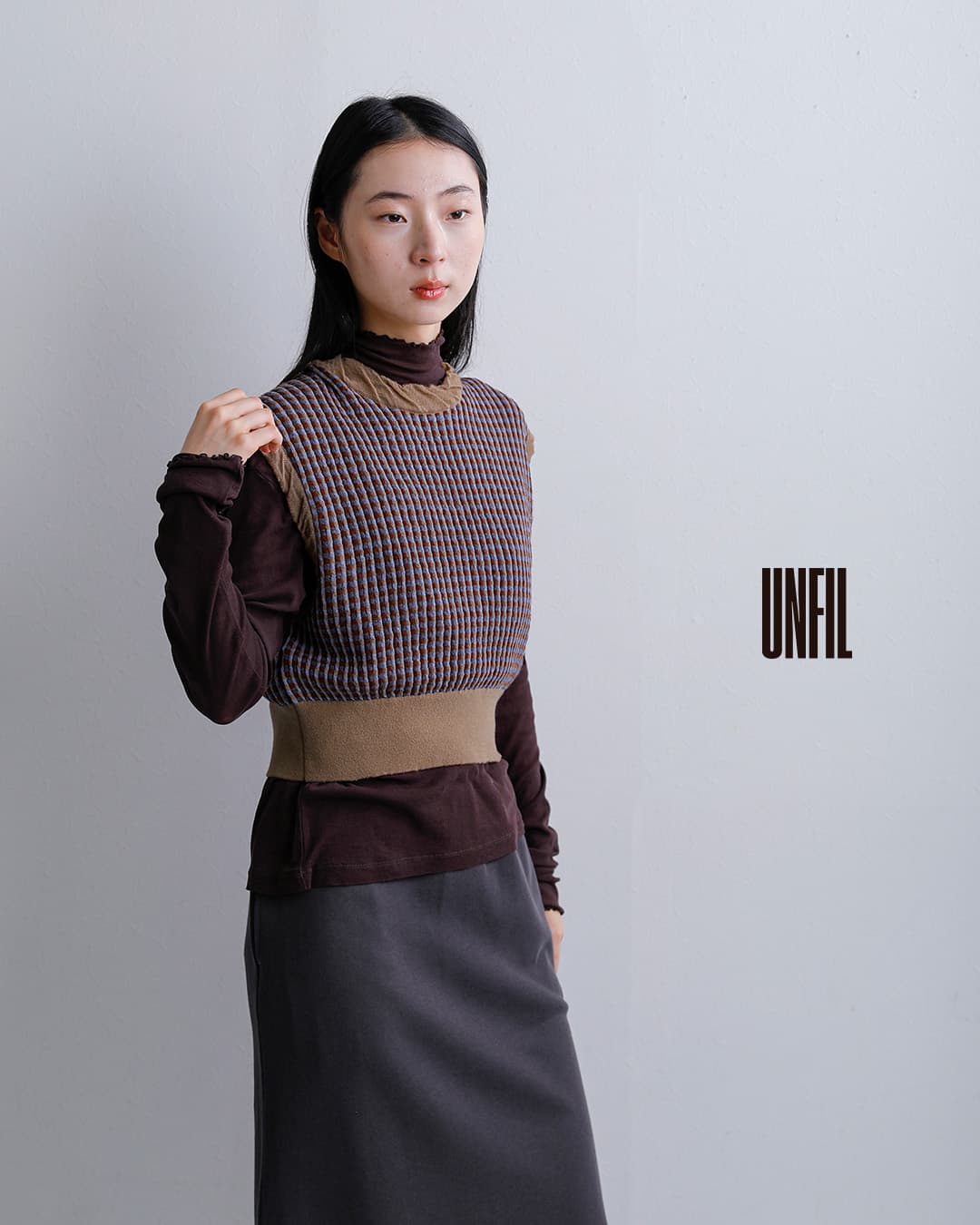 unfilウール ジャカード ニットベスト high twisted wool JQ pattern knit vest wxfl-uw110
