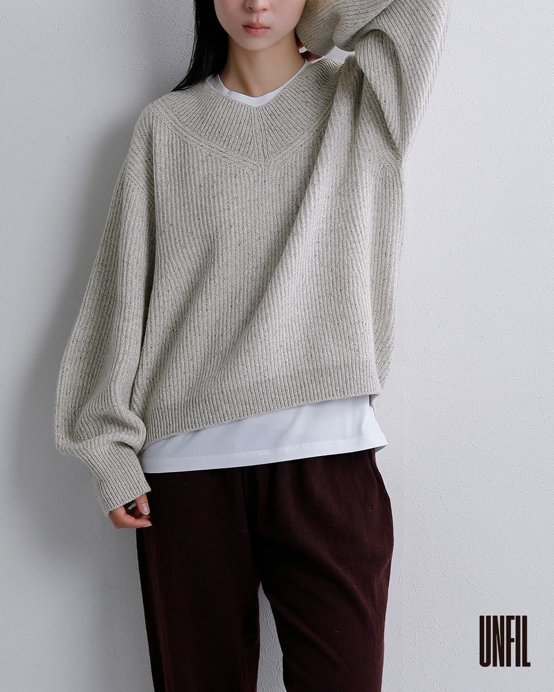 unfilウール シルクネップ ツイードニット セーター woolen cotton silk nep wool tweed-knit P/O wxfl-uw124