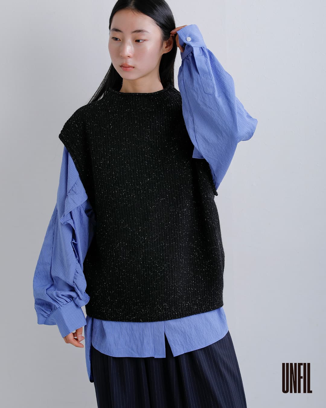 unfilウール シルクネップ ツイードニット ベスト woolen cotton silk nep wool tweed-knit vest wxfl-uw125