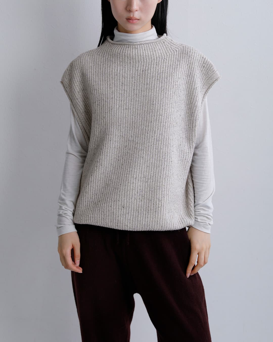 unfilウール シルクネップ ツイードニット ベスト woolen cotton silk nep wool tweed-knit vest wxfl-uw125