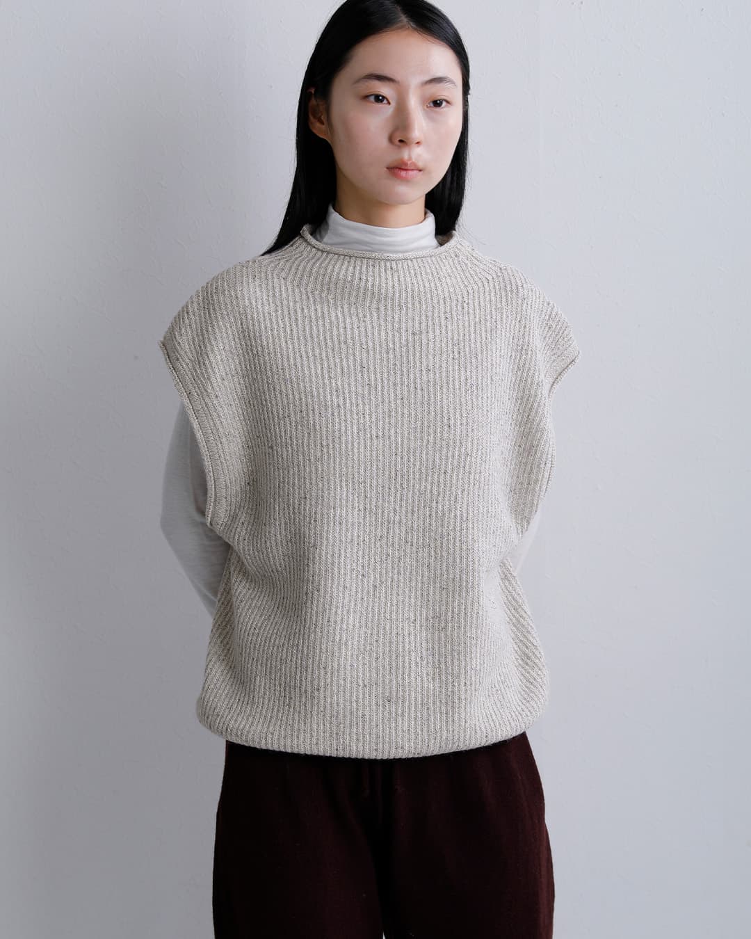 unfilウール シルクネップ ツイードニット ベスト woolen cotton silk nep wool tweed-knit vest wxfl-uw125
