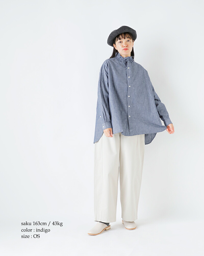 Yarmo(ヤーモ)ダンガリーコットンフリルシャツyar-25aw-s28d