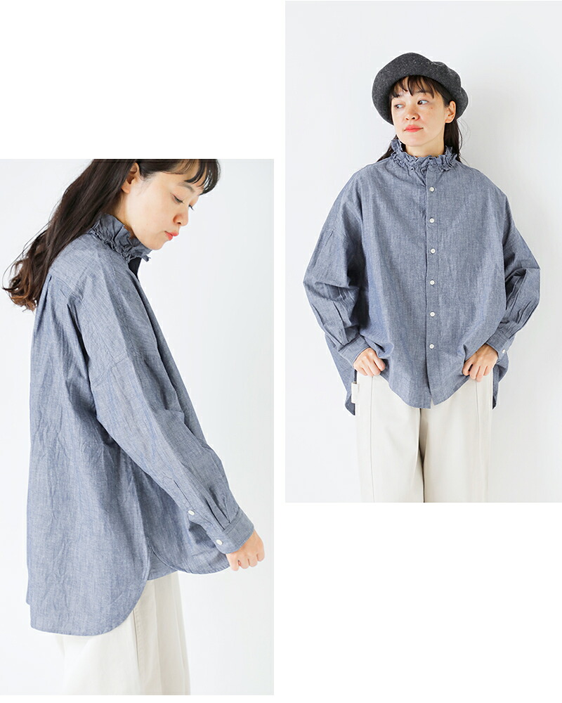 Yarmo(ヤーモ)ダンガリーコットンフリルシャツyar-25aw-s28d