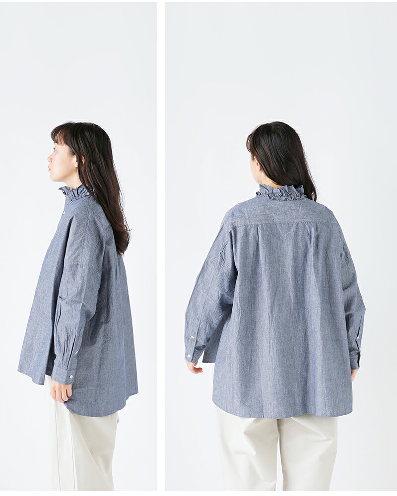Yarmo(ヤーモ)ダンガリーコットンフリルシャツyar-25aw-s28d