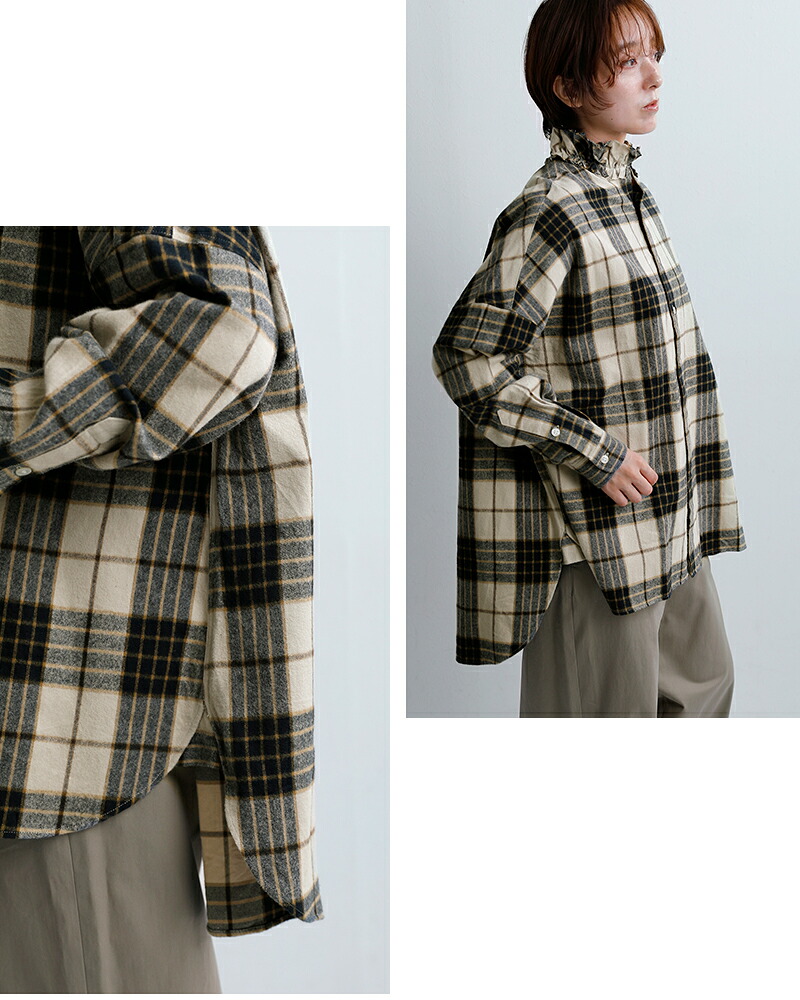 Yarmoコットン シャギーチェック ラッフルシャツ yar-26aw-s28ck