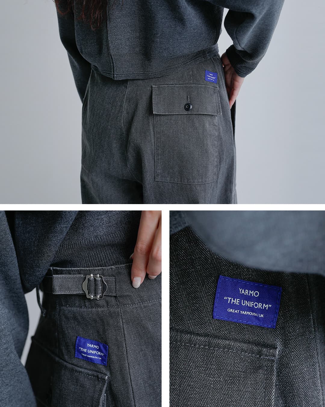 Yarmo THE UNIFORM(ヤーモザユニフォーム)コットン ヘリンボーン ベルト付き フィールドパンツ ytu-26aw-tr4he
